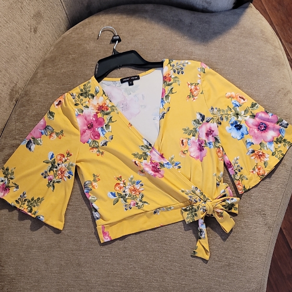 Moa MoaYellow Floral Wrap Blouse